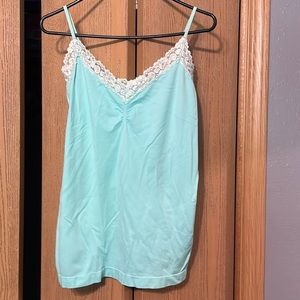 Mint green cami with white lace along neckline. Attention size L/XL